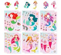 Rnigra 12 Sheets Make A Face Stickers, Mermaid Theme DIY Face Stickers Kids, Funny Faces Sticker Book, Make Your Own Sticker for Party Goodie Bags, Kids Party Favor Supplies Craft