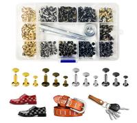 Rnigra 180pcs Leather Rivets Kit with Silver/Bronze/Gold/Black, Double Cap Brass Studs for Clothing, Includes 3 Tools and Storage Box for DIY Leather Crafts, Clothes, Shoes(3 Sizes)