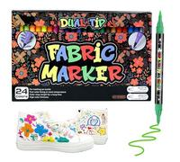 Rnigra 24PCS Double-ended Fabric Pens Permanent for Clothes, Fabric Markers, Laundry Marker Pens Permanent for Clothes, for DIY Painting on T-Shirts, Cushions, Canvas Handbags, Shoes, etc.