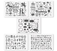 Rnigra 5pcs Stencils for Painting, Mixed Size Love and Birthday Themed Stencils for Crafts Reusable, Paint Stencils, for Scratch Art, Canvas, Birthday and Wedding Cards, DIY Craft Making