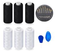 Rnigra 6PCS Sewing Thread Set, 402 Polyester Thread, Black 3PCS and White 3PCS with 30 Sewing Needles of Various Sizes and 2 Needle Threaders, for Hand and Machine Sewing(785Yards)