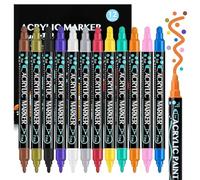 Rnigra Acrylic Paint Pens 12 Colors, Acrylic Markers Dual Tip (Fine 1mm + Dot 5mm), Rock Painting Pens, Acrylic Paint Pens for Rock Painting, for Fabric, Canvas, Rock, Paper, Diy, Glass, Wood
