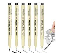 Rnigra Black Fineliner Pens 6PCS, Micron Pens, Fine Liner Pens Black, for Art Sketching, Manga, Scrapbooking, Technical Drawing, Illustration(0.2mm, 0.25mm, 0.35mm, 0.5mm, 0.6mm, BR#1mm)
