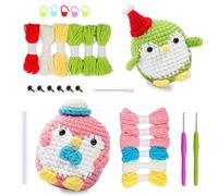 Rnigra Crochet Kit for Beginners, Beginners Crochet Kit, Makes 2 Cute Penguin, Crochet Kits Include Instruction, Video Tutorial, Soft Yarn, Gift for Adults and Teens(Green, Pink)