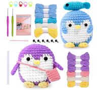 Rnigra Crochet Kit for Beginners, Beginners Crochet Kit, Makes 2 Cute Penguin, Crochet Kits Include Instruction, Video Tutorial, Soft Yarn, Gift for Adults and Teens(Purple, Blue)