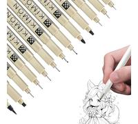 Rnigra Fine Liner Pens Black 13PCS with 1 White Gel Pens 0.8mm - Fineliner Pen Set with 13 Line Widths for Precise Art Sketching, Anime, Manga, Scrapbooking, Technical Drawing & Illustration