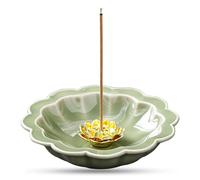Rnigra Incense Holder, Incense Stick Holders, Ceramic Incense Ash Cather, Incent Stick Holders with Golden Lotus(Aperture: about 2mm), for Home Office Spa Meditation Yoga and Decorations(Light Green)