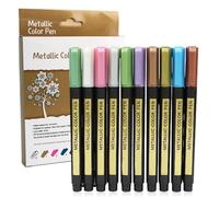 Rnigra Metallic Pens 10pcs, 10 Colors Metallic Marker Pens, Pens for Black Paper, Card Making, Scrapbook Crafts, Rock Painting, DIY Photo Album, Metal, Glass, Wood, Ceramic