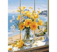 Rnigra Paint by Numbers for Adults, Flowers Adult Paint by Numbers Canvas Kits, DIY Acrylic Watercolor Oil Paint by Number for Adults for Gift Home Wall Decor (12x16 Inch)