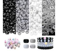 Rnigra Pony Beads Bulk 6x9 mm 400PCS, White & Black Beads, with Letter Bead 106PCS, Bracelet Making Kit, for DIY Crafts Weave Hair Braids Bracelets Necklaces Jewelry Making