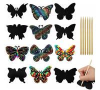 Rnigra Scratch Art Bookmarks Butterfly 12PCS, Scratch Art for Kids, Animal Craft DIY Tags with Wooden Stylus and Ribbons for Boys Girls Classroom Birthday Gifts