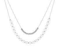 Rnivida 18k Gold Plated Stacked Necklaces for Women,Simulated Dainty Pearl Strand Layered Necklace Stylish Summer Jewelry Gift, Stainless Steel, No Gemstone