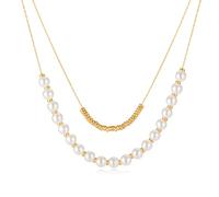 Rnivida 18k Gold Plated Stacked Necklaces for Women,Simulated Dainty Pearl Strand Layered Necklace Stylish Summer Jewelry Gift, Stainless Steel, No Gemstone