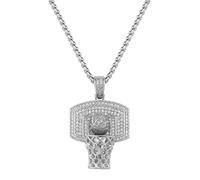 Rnivida Cubic Zirconia Basketball Hoop Pendant Necklace Hip Hop Style Sports Jewelry Gift for Him,Athletes,Fans, M, Stainless Steel Brass Cubic Zirconia, No Gemstone