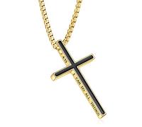 Rnivida Gold Plated Philippians 4:13 Cross Pendant Necklace for Men,I CAN DO ALL THINGS Bible Verse Stainless Steel Necklace With 24'' Chain,Baptism Confirmation Gifts