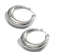 Rnivida Silver Thick Hoop Earrings Lightweight Round 25mm Hoop Earrings for Women, Stainless Steel, No Gemstone