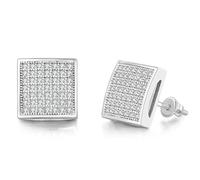 Rnivida Square Earrings for Men Women Sparkling Halo Earring Fashion Jewelry,18k White Gold Plated CZ Screw Back Stud Earring, Copper Cubic Zirconia, No Gemstone