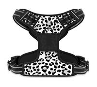 Rnivvi No Pull Dog Harness, Cute Leopard Reflective Medium Sized Puppy Kitten Harness, Adjustable Soft Padded Vest for Medium Dogs, Heavy Duty Pet Vest with Easy Control Handle for Walking, White