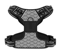 Rnivvi No Pull Dog Harness, Cute Wave Reflective Medium Sized Puppy Kitten Harness, Adjustable Soft Padded Vest for Medium Dogs, Heavy Duty Pet Vest with Easy Control Handle for Walking, Gray