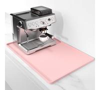 Rnivvi Silicone Coffee Mat, 16" x 24" Waterproof Raised Edge Coffee Bar Mats for Espresso Machine Station Accessories, Heat Resistant Dish Drying Pad for Kitchen Counter, Rubber Bar Decor Pad, Pink