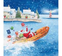 RNLI Lifeboats Charity Christmas Cards - Pack of 5 - Festive Snowy Seaside Scenes - Made in The UK - Eco-Friendly - Premium Gloss Finish (Santa Speeding in RNLI Lifeboat)
