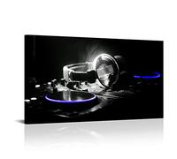 RnnJoile Canvas Print Wall Art Nightclub with Lights DJ Mixer & Headphones Music Instruments Photography Pictures Cool Modern Artwork for Living Room Bedroom 20"x36"