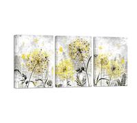 RnnJoile Dandelion Wall Art Set 3 Pieces Yellow Abstract Flower Canvas Artwork 12"x16" for Each (Yellow)