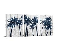 RnnJoile Palm Tree Wall Art Navy Blue Tropical Tree Painting on Canvas Blue Pictures for Bathroom Bedroom Wall Decor 12"x16" for Each Framed