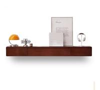 RNNYWDRQ Solid Wood Floating TV Cabinet Living Room Wall-mounted TV Unit Walnut Color Multimedia Control Center(180CM/70.9IN)