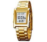 RNONDRY Men's & Women's Digital Watch, Rectangle Stainless Steel, Gold, 3ATM Waterproof, Multifunction, Unisex-Adults