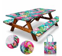 RNOONY 1.83m Polyester Picnic Table Cover with Sofa Covers and Carry Bag, Elastic All Side, Flannel Backing and Waterproof Picnic Table Covers with Elastic for Outdoor Picnic 183x76cm 4