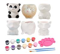 RNPKZ 21 Pcs Paint Your Own Ceramic Planter, 6 Sets Paint Your Own Pottery, Paintable Succulent Plant Pots with Drainage Hole, Cute Animal Ceramics Plante, DIY Cartoon Flower Pots Potted Gifts for Kid