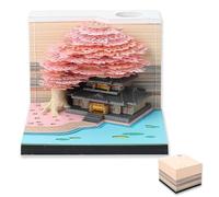 RNPKZ 3D Desk Note 2026 Time Piece Calendar Desk Calendar Memo Pad with LED Lights DIY 3D Memo Pad Paper Carving Art for Home Office (Pink Tree House)