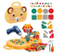 RNPKZ 3D Take Apart Toys, 204 PCS Creative Drill Toy for Kids, Montessori Play Toolbox with Electric Drill Screw Tool Set, Creative Mosaic Puzzle Toy with Brown Bear Storage Box for Kids