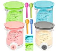 RNPKZ 4 Pieces Container for Ice Maker, Ice Cream Pints and Lids, Creami Pint Containers Replacement Includes 4 Tubs, Lids & Spoons (Blue/Pink/Green/Grey)