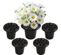 RNPKZ 5Pcs Memorial Grave Vases, Grave Flower Holders with Lids, Round Grave Flower Pots, Plastic Memorial Vases for Flowers Cemetery, Grave Decorations, Memorial Tributes & Outdoor Arrangements