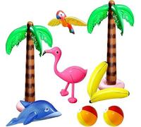 RNPKZ 9 Pack Inflatable Palm Trees Flamingo Dolphin Parrot Banana Beach Balls Set, Hawaiian Party Decorations, Inflatable Pool Toys, Tropical Party Decorations, Pool Party Inflatables for Beach Pool