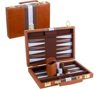 RNPKZ Backgammon Set, 15 Inch Portable Travel Backgammon Set with Premium Leather Case, Folding Classic BackgammonSets, 2 Players Classic Backgammons Board Game for Kids Adults Family Party (Brown)