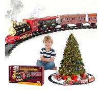 RNPKZ Christmas Train Set, Electric Train Toy with Water Steam, Light & Sounds, Rechargeable Steam Train Under Christmas Tree, Model Train Set for Kids Boys Girls Xmas Birthday Gift