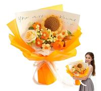 RNPKZ Crochet Flowers Bouquet,Knitted Artificial Sunflower,Handmade Rose Crochet,Woven Artificial Tulips，Handmade Crochet Flower Gift for Parents, Lovers, Friends, Colleagues(Yellow）