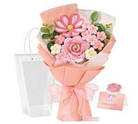 RNPKZ Crochet Flowers Bouquet, Rose Handmade Knitted Bouquet, Crochet Flower Bouquet with Greeting Card & Gift Bag, Knitted Flower Bouquet for Mother's Day,Valentine's Day,Graduation,Anniversary(Pink)