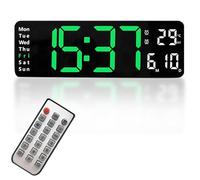 RNPKZ Digital Wall Clock, 13" Large Display Digital Clock with Remote Control, 24/12-Hour LED Wall Clock with Temperature Date Week Countdown Timer Adjustable Brightness for Home Office Gym Classroom