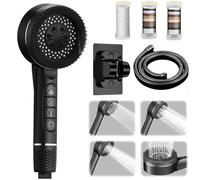 RNPKZ High Pressure Shower Head, Hard Water Filter Shower Head with 1.5M Shower Hose, Shower Stand & 3 Replacement Filters, 4 Spray Modes Handheld Massage Shower Heads for Residual Chlorine Remove