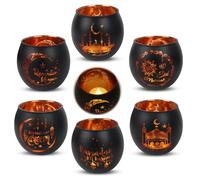 RNPKZ Ramadan Glass Tea Light Candle Holders, 6PCS Candle Holder Table Decoration Ramadan, BlackGold Glass Votive Tealight Candle Holder with Classic RamadanPattern for Muslim Islamic Party HomeDecor