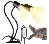 RNPKZ Reptile Heat Lamp, Double-Head Tortoise Heat Lamp with Clamp Stand, Cycle Timer, 2Pcs 50W UVA UVB Bulbs, 360° Rotatable Dimmable Reptile Basking Lamp for Lizard Turtles Bearded Dragon Snakes