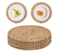 RNPKZ Round Woven Placemats, 6Pcs Handwoven Rattan Placemats, 30CM Heat Resistant Water Hyacinth Placemat, Natural Rattan Placemat, Braided Wicker Table Mats for Dining Table, Home, Party, Wedding