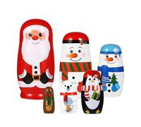 RNPKZ Russian Nesting Dolls, 6 Pieces Christmas Wooden Matryoshka Doll, Cute Christmas Matryoshka with Santa Claus, Elk, Snowman, Polar Bear, Penguin for Christmas Party Decor and Home Decoration