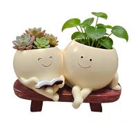 RNPKZ Smily Face Planter Pot, Cute Resin Flower Head Planter, Novel Sit Chair Succulent Pots, Funny Rocking Chair Plant Pots with Drainage Hole for Indoor Outdoor, Gift for Mother Father Friend (B)