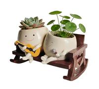 RNPKZ Smily Face Planter Pot, Cute Resin Flower Head Planter, Novel Sit Chair Succulent Pots, Funny Rocking Chair Plant Pots with Drainage Hole for Indoor Outdoor, Gift for Parents Friends (Style A)