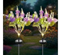 RNPKZ Solar Flower Lights Outdoor Garden, 2 Pack Waterproof Lavender Solar Garden Light, Decorative Flower Solar Lights for Lawn Patio Porch Flowerbed Pathway Decor, Create a Romantic Night (Purple)
